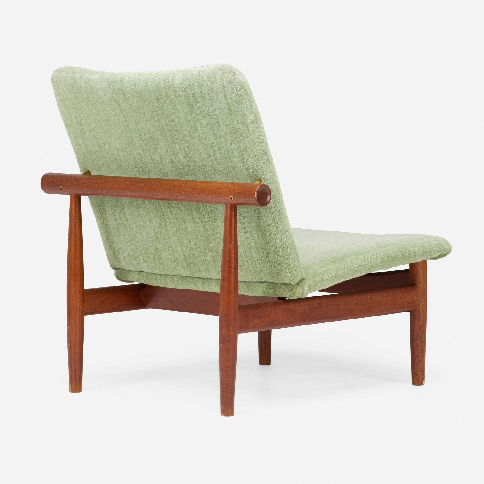 Finn Juhl, Japan chair: Finn Juhl Japan chair France & SonDenmark, 1958teak, upholstery, brass 28.5 h x 26.5 w x 29 d in (72 x 67 x 74 cm) Metal distributor's label to underside 'John Stuart Inc. New York Grand