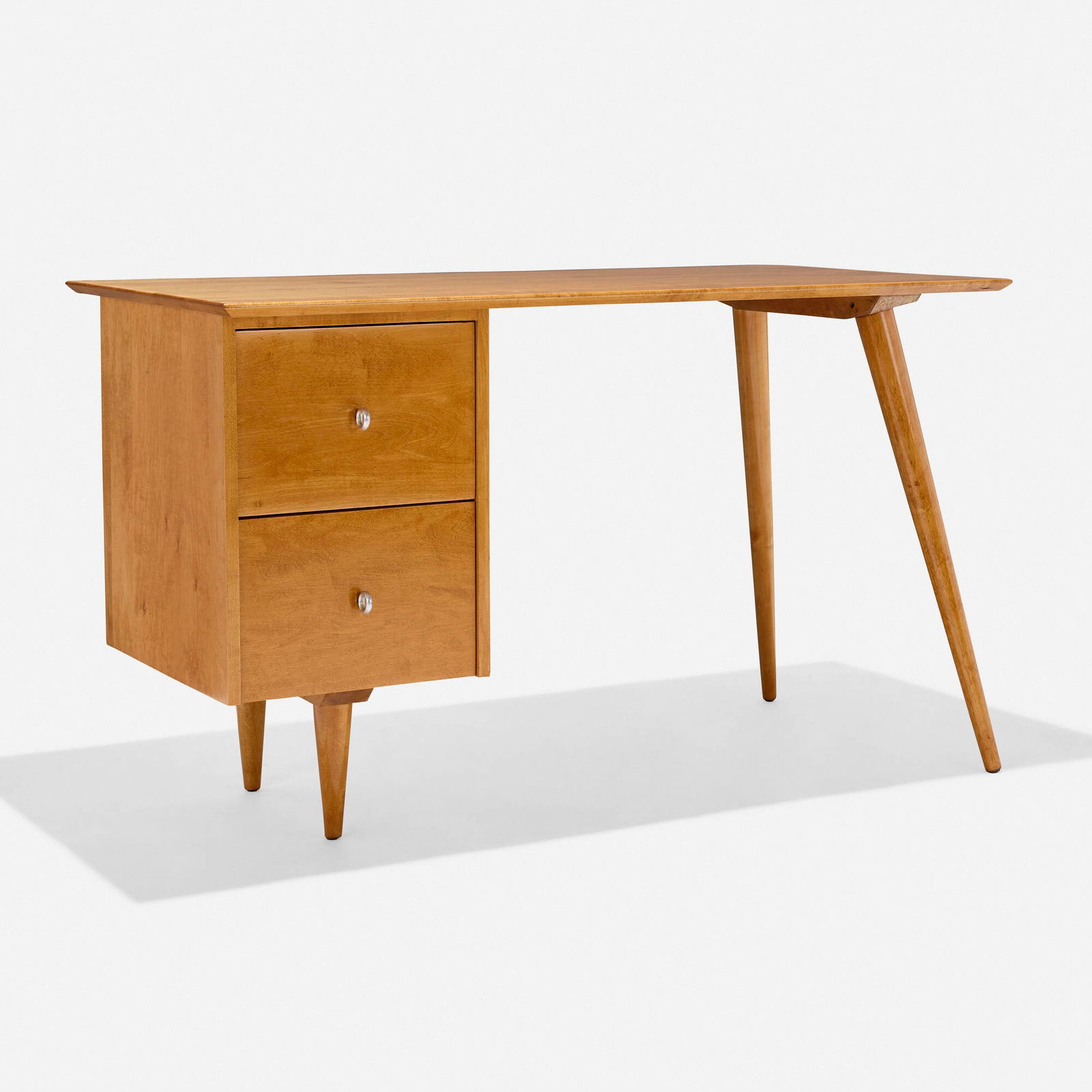 Paul McCobb, Planner Group desk, model 1560: Paul McCobb Planner Group desk, model 1560 WinchendonUSA, 1953maple, aluminum 29 h x 48 w x 24 d in (74 x 122 x 61 cm) Desk features a single pedestal with two drawers. Li