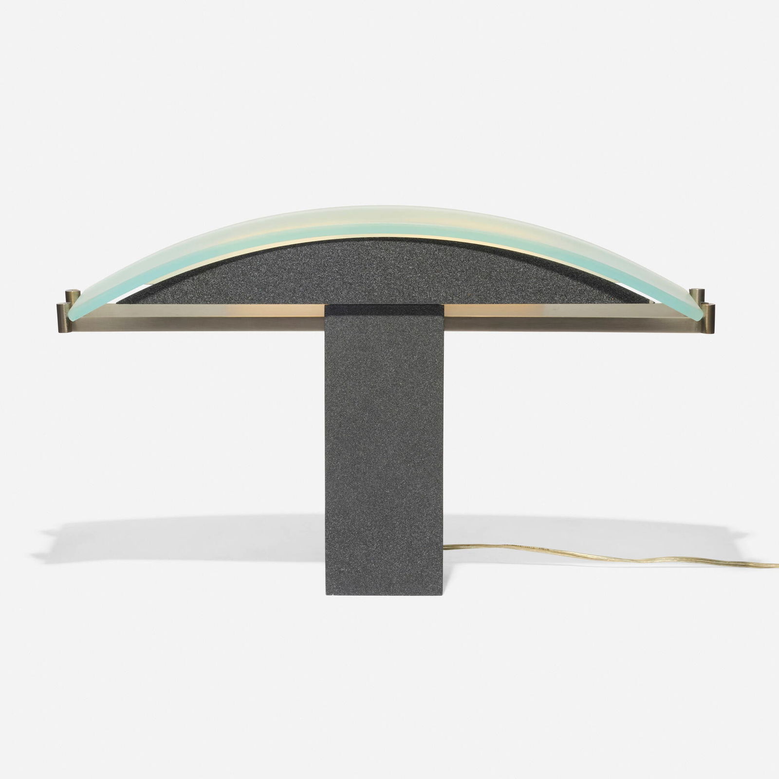 Robert Sonneman, Table lamp: Robert Sonneman Table lamp George KovacsUSA, 1987enameled metal, frosted glass, steel 13 h x 22 w x 5 d in (33 x 56 x 13 cm) Decal manufacturer's label to top of base 'Copyright ? 1987 R