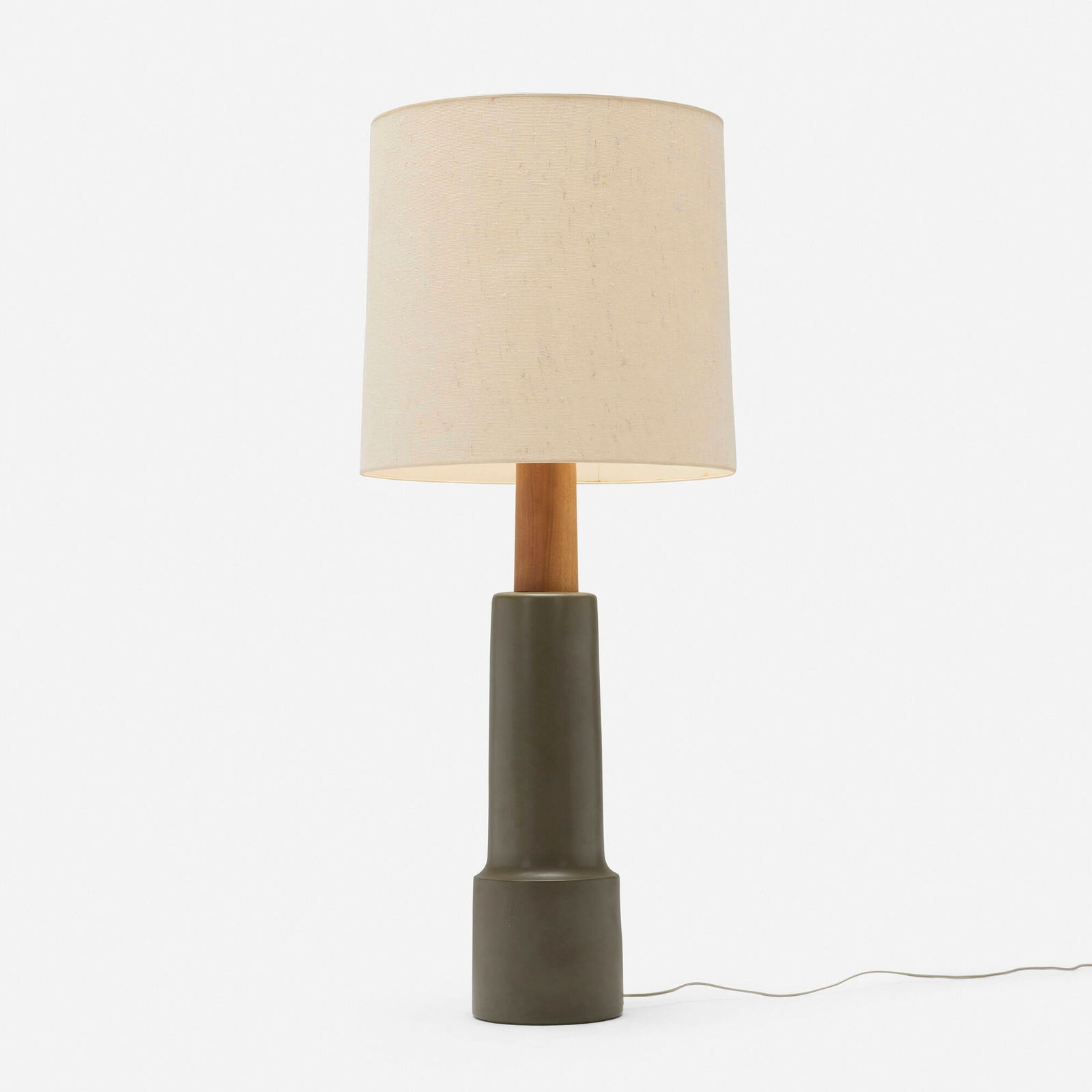 Gordon and Jane Martz, Table lamp, model 210-30: Gordon and Jane Martz Table lamp, model 210-30 Marshall StudiosUSA, c. 1966glazed stoneware, walnut, linen shade 48.25 h x 20 dia in (123 x 51 cm) Incised signature to reverse 'Martz' an