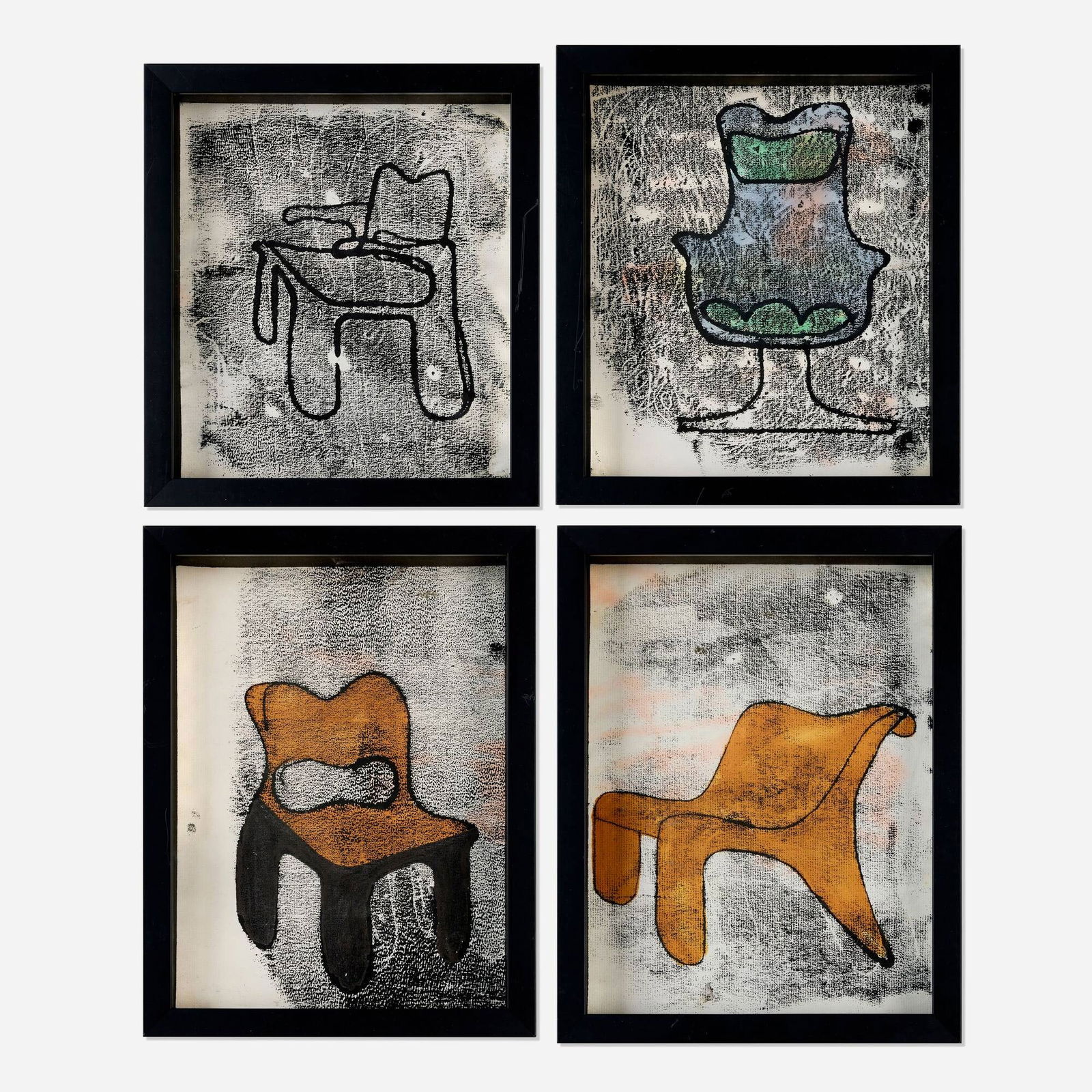 Charles Pollock, Collection of four sketches for chair designs: Charles Pollock Collection of four sketches for chair designs USA, c. 1975ink on paper sight: 11.375 h x 8.5 w in (29 x 22 cm) sight: 9.625 h x 8.375 w in (24 x 21 cm) Provenance:</
