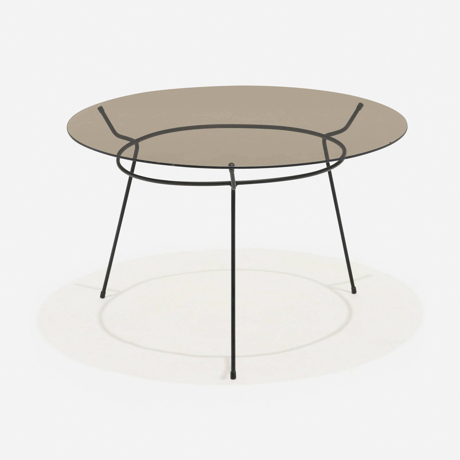 Modern, Coffee table: Modern Coffee table c. 1960 enameled steel, glass 19.25 h x 30 dia in (49 x 76 cm) This work will ship from Chicago, Illinois.