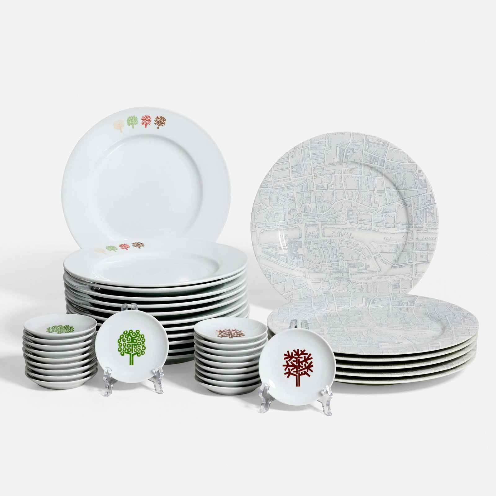 Zeitler and Minners Designs, Collection of tableware from the Four Seasons, New York: Zeitler and Minners Designs Collection of tableware from the Four Seasons, New York Germany, USA, c. 1970 transfer-printed porcelain 1 h x 12 dia in (3 x 30 cm) 1.25 h x 10.875 dia in (3 x 28 cm)