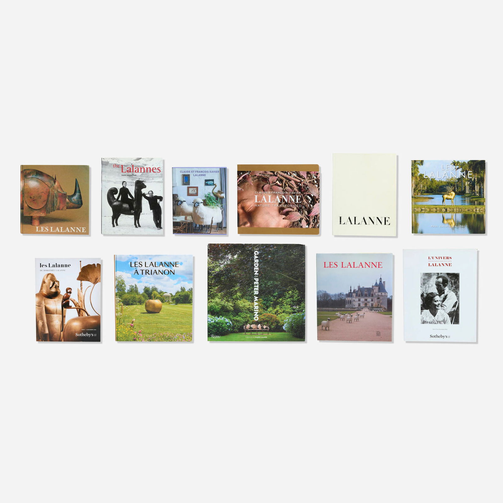 Claude and Francois-Xavier Lalanne monographs and catalogs, eleven: Claude and Francois-Xavier Lalanne monographs and catalogs, eleven 1991-2021bound printed paper largest: 12.25 h x 12 w x 1.25 d in (31 x 30 x 3 cm) smallest: 9 h x 9 w x 0.25 d in (23 x 23 x 1 cm) Co