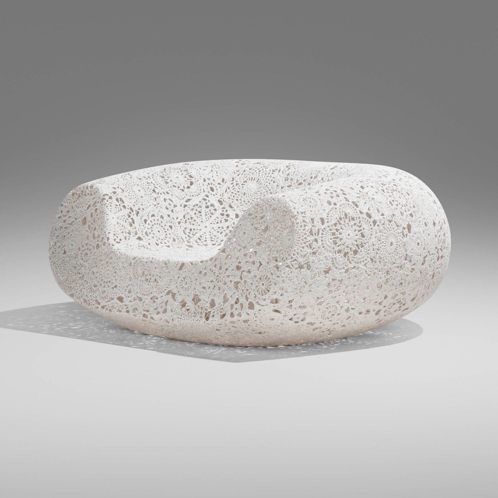 Marcel Wanders, Crochet chair: Marcel Wanders Crochet chair The Netherlands, 2006crocheted rope, resin 22 h x 49.25 w x 47.25 d in (56 x 125 x 120 cm) Numbered to metal tag to underside '18/20'. This work is number 18 from