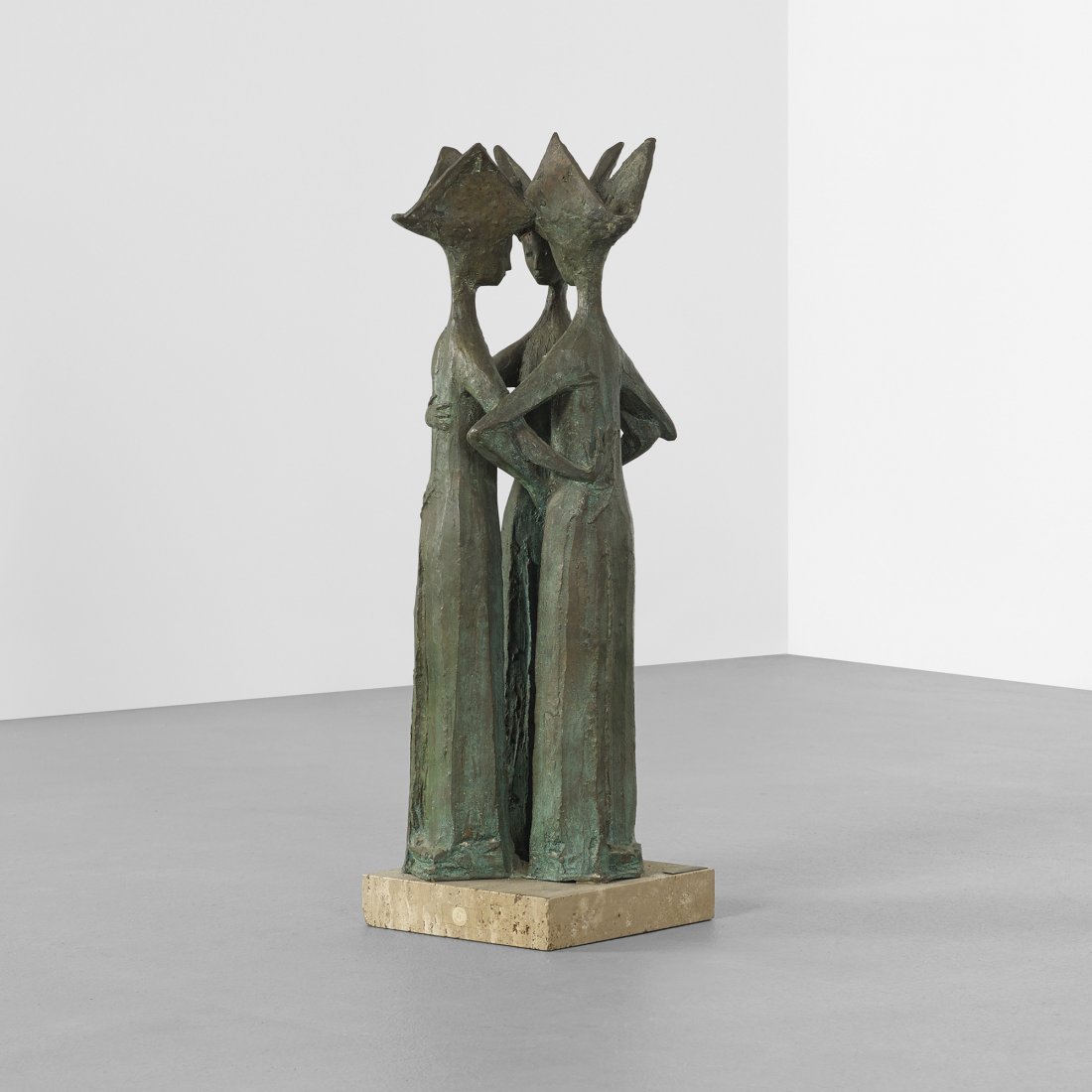 Hugo Daini untitled: Hugo Daini untitled Italy/Venezuela, c. 1965 bronze, travertine 30.75 h x 10.5 w inches Incised signature on plaque affixed to the base 'Hugo Daini'. Provenance: Collection of Janet and Joseph Shein