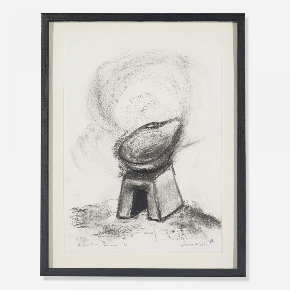 David Nash Elm Bowl: David Nash Elm Bowl United Kingdom, 1990 charcoal on paper 13.5 h x 10 w inches Signed, titled and dated to the front 'Serpentine Summer '90 Elm Bowl David Nash'. Provenance: Acquired from Serpentine