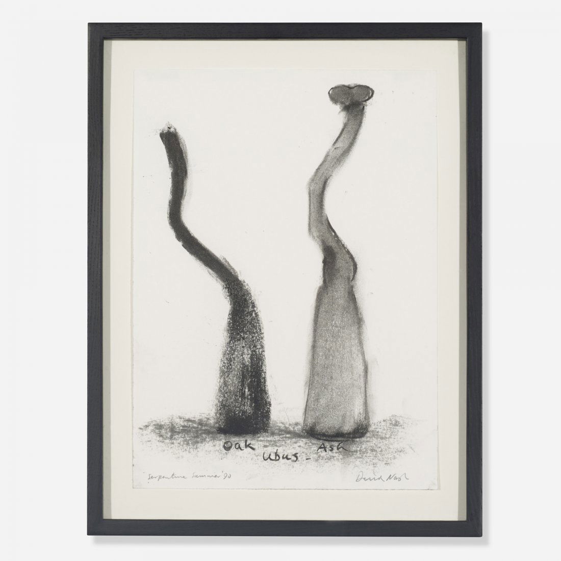David Nash Oak Ubus-Ash: David Nash Oak Ubus-Ash United Kingdom, 1990 charcoal on paper 13.5 h x 10 w inches Signed, titled and dated to the front 'Serpentine Summer '90 Oak Ubus-Ash David Nash'. Provenance: Acquired from Ser