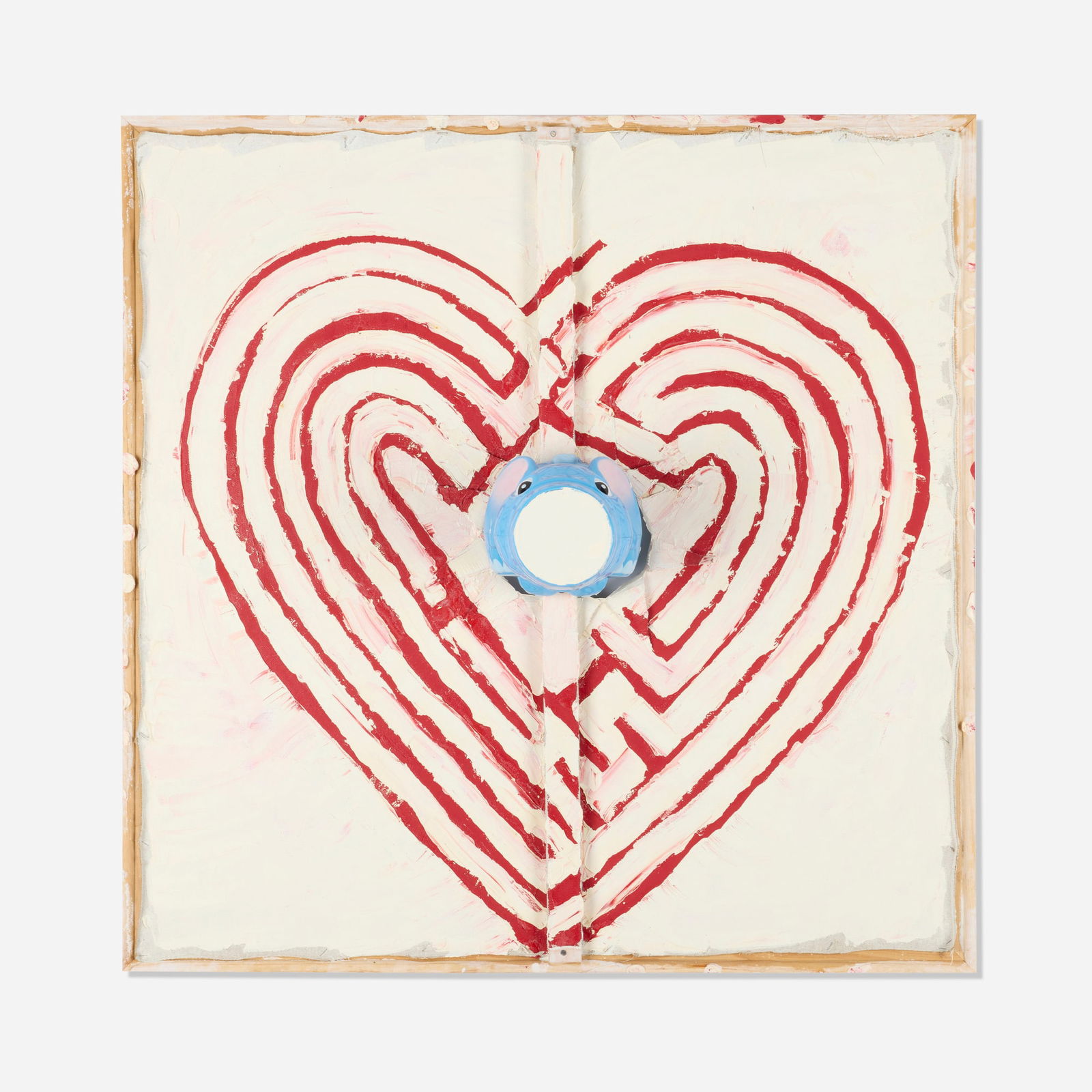 Mike Cloud, Elephant on Heart Maze: Mike Cloud Elephant on Heart Maze 2005oil on linen with plastic child's toy and stretcher bars 40 h x 40 w x 12.5 d in (102 x 102 x 32 cm) Provenance: Max Protetch Gallery, Ne