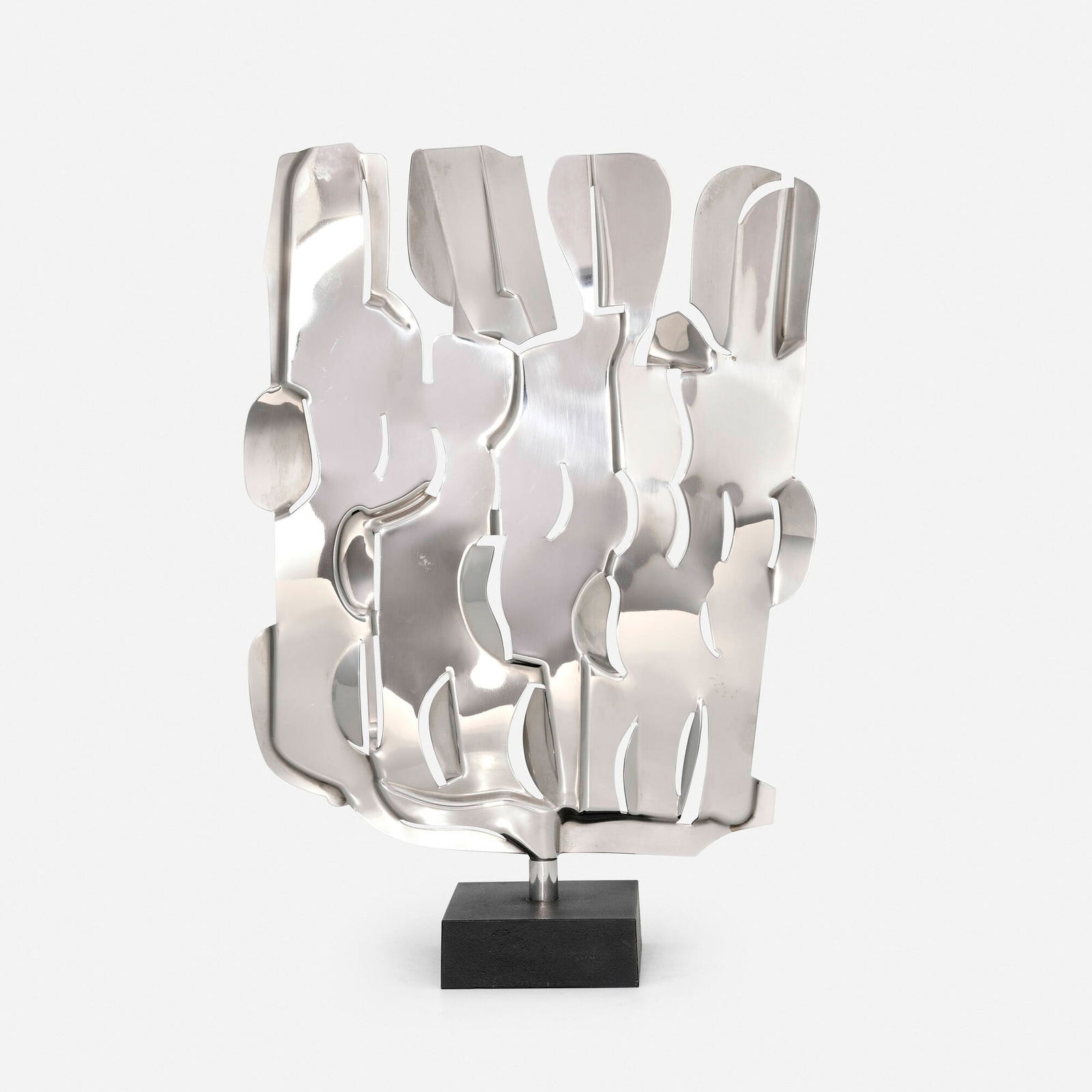 Pietro Consagra, Girevole (from the Alessi D'Apres series): Pietro Consagra Girevole (from the Alessi D'Apres series) 1975steel and cast iron 16.75 h x 15.25 w x 1.375 d in (43 x 39 x 3 cm) Impressed signature and number to lower edge of sculpture 'Con