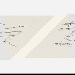 Oscar Niemeyer, Sketch of Niteroi Contemporary Art Museum, Rio de Janeiro: Oscar Niemeyer Sketch of Niteroi Contemporary Art Museum, Rio de Janeiro India ink on paper 19.5 h x 27.5 w in (50 x 70 cm) Signed to center 'Oscar'. This work will ship from Chicago, Illinois.