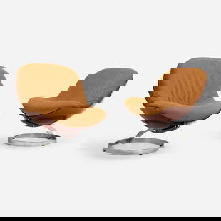 Boris Tabacoff, Sphere lounge chairs, pair: Boris Tabacoff Sphere lounge chairs, pair Mobilier Modulaire Moderne France, 1971 acrylic, suede upholstery, chrome-plated steel 29 h x 26 w x 28 d in (74 x 66 x 71 cm) This work will ship from