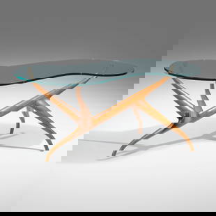 Pierluigi Giordani, Coffee table: Pierluigi Giordani Coffee table Italy, c. 1950 Italian walnut, glass, brass 19.75 h x 48.75 w x 23.25 d in (50 x 124 x 59 cm) This work will ship from Lambertville, New Jersey.