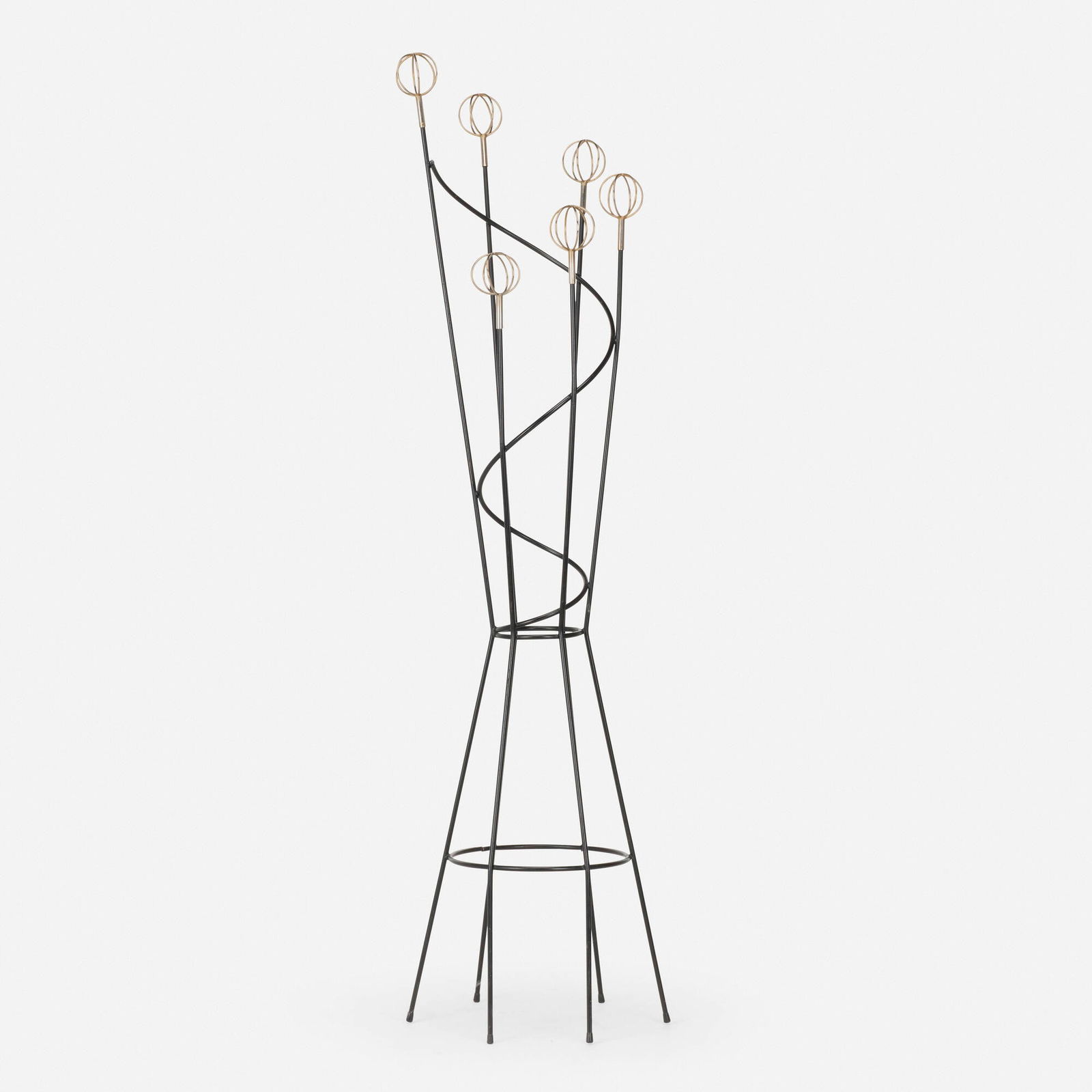 Roger Feraud, Coatrack: Roger Feraud Coatrack GEOFrance, c. 1950enameled steel, brass-plated steel 72.75 h x 18 dia in (185 x 46 cm) This work will ship from Lambertville, New Jersey.