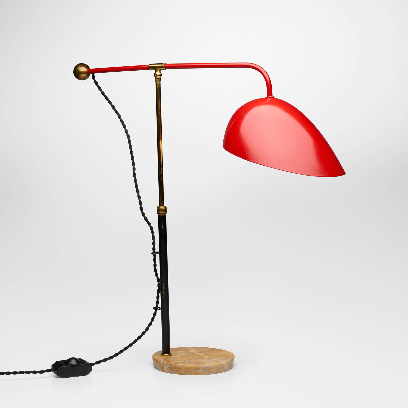 Angelo Brotto, Table lamp, model 5023: Angelo Brotto Table lamp, model 5023 EsperiaItaly, c. 1955enameled metal, brass, gilt metal, marble 27.75 h x 23.5 w x 8 d in (70 x 60 x 20 cm) This work will ship from Lamb