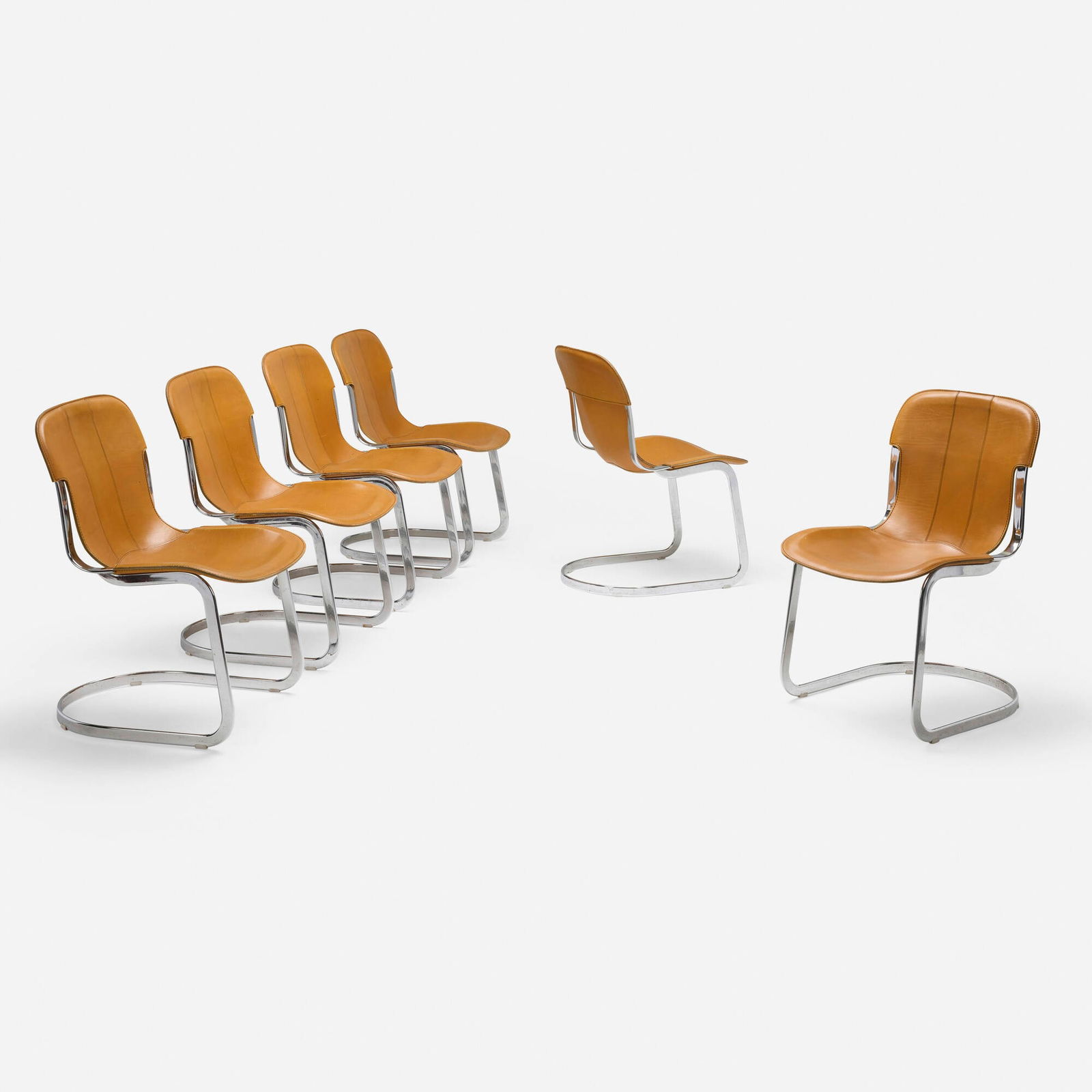 Willy Rizzo, Chairs, set of six: Willy Rizzo Chairs, set of six CidueItaly, c. 1975leather, chrome-plated steel 32.5 h x 18 w x 22 d in (83 x 46 x 56 cm) Foil manufacturer's label to underside of each example 'Made in I