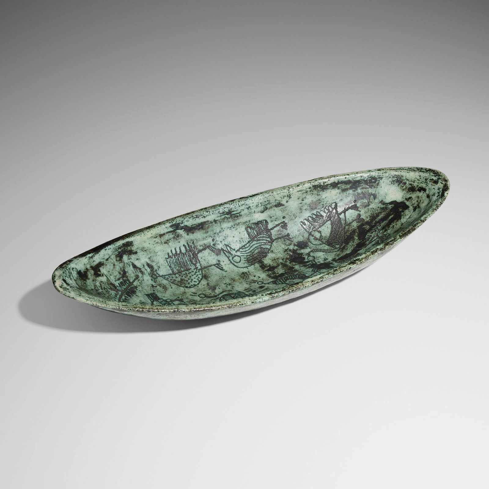 Jacques Blin, Large centerpiece: Jacques Blin Large centerpiece France, c. 1960glazed stoneware 3.75 h x 22.5 w x 8 d in (10 x 57 x 20 cm) Incised signature to underside 'J Blin'. This work will ship from