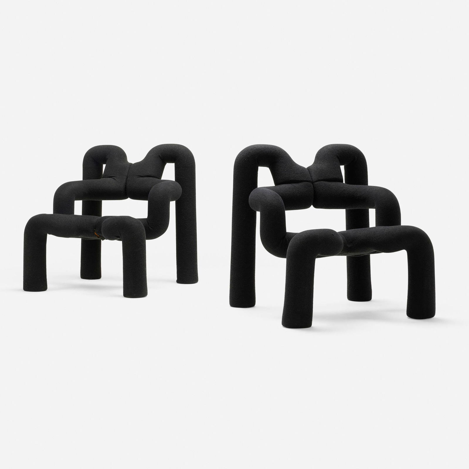 Terje Ekstrom, Ekstrem chairs, pair: Terje Ekstrom Ekstrem chairs, pair StokkeNorway, 1984upholstery over steel frame 31 h x 28.5 w x 28 d in (79 x 72 x 71 cm) Literature: Scandinavian Design, Fiell