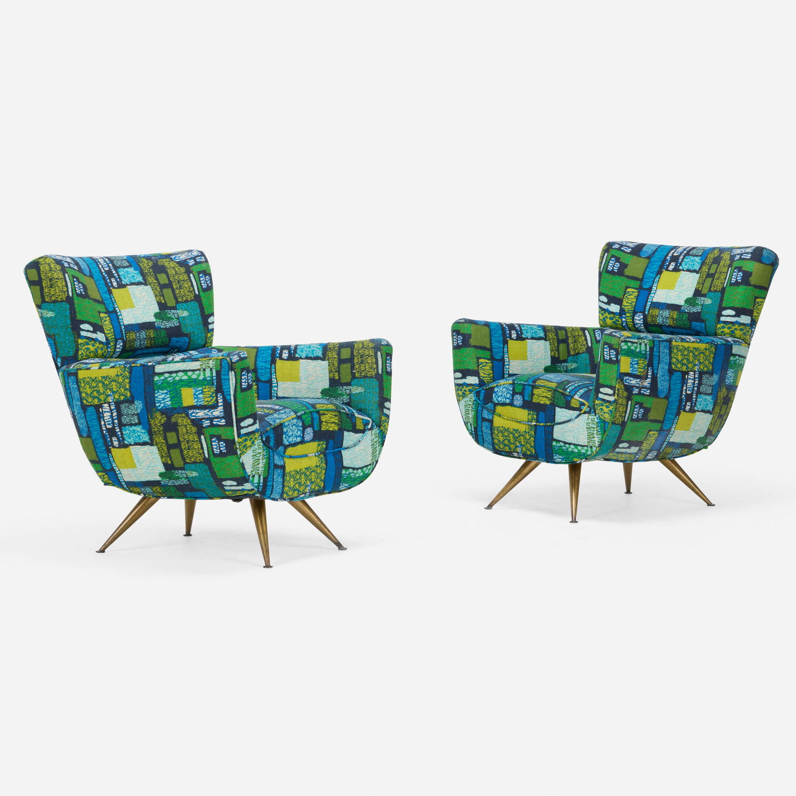 Henry P. Glass, Forecast lounge chairs, pair: Henry P. Glass Forecast lounge chairs, pair J.H. Chase CompanyUSA, 1955upholstery, brass 30.5 h x 28.5 w x 29.25 d in (77 x 72 x 74 cm) Provenance: Estate of Amy Lau