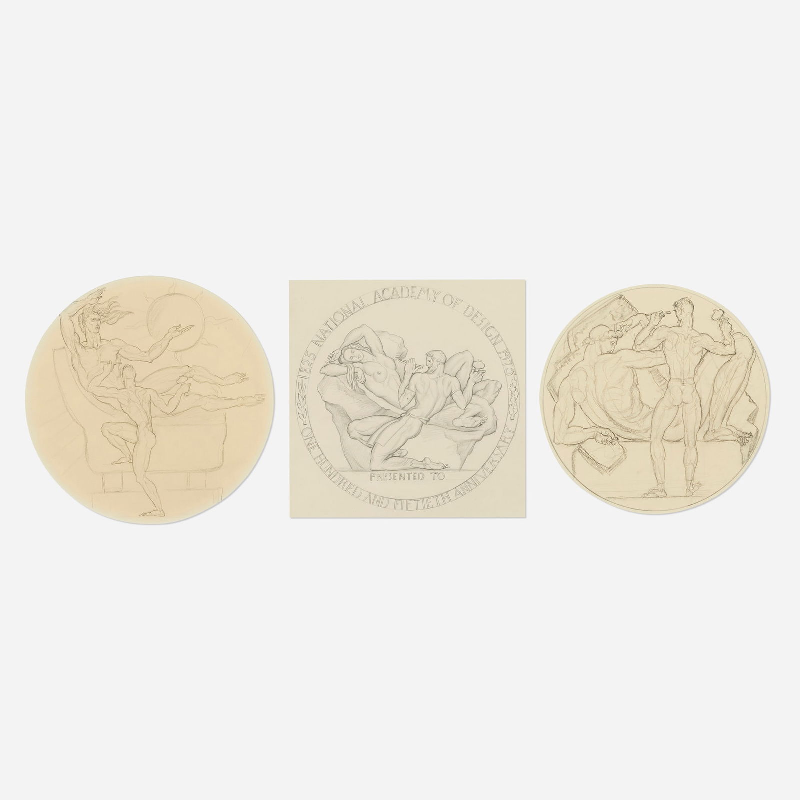 Donald De Lue, Preliminary sketches for the National Academy of Design's 150th Anniversary medal (1 of 3)