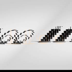 Walter von Nessen, Gothic and Ring bookends, two pairs: Walter von Nessen Gothic and Ring bookends, two pairs Chase Brass & Copper Co.USA, c. 1930nickel-plated brass, oxidized brass 5.75 h x 4.25 w x 2.75 d in (15 x 11 x 7 cm) 5.25 h x 5 w x 3 d