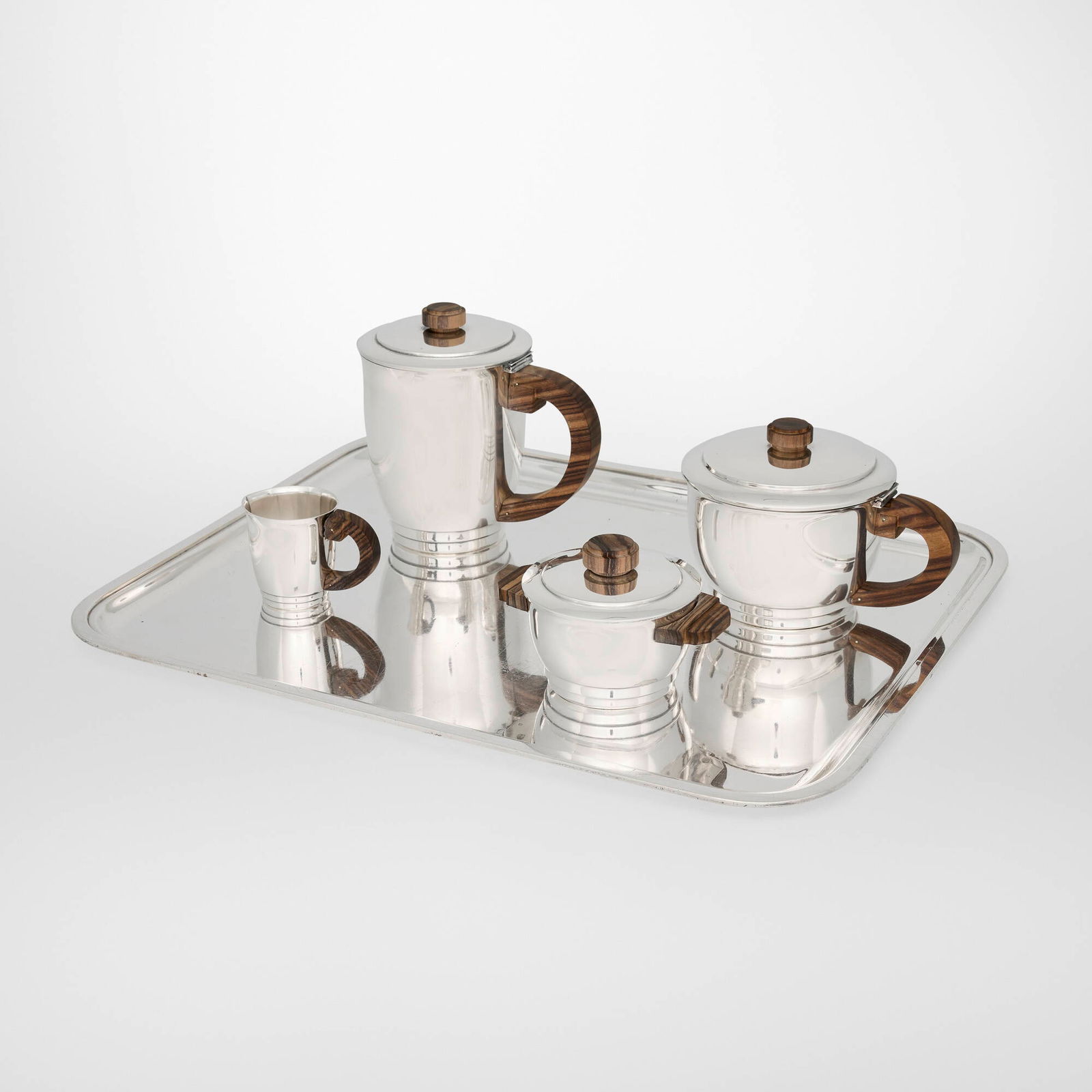 Emile Puiforcat, Four-piece coffee and tea service with associated tray (1 of 6)