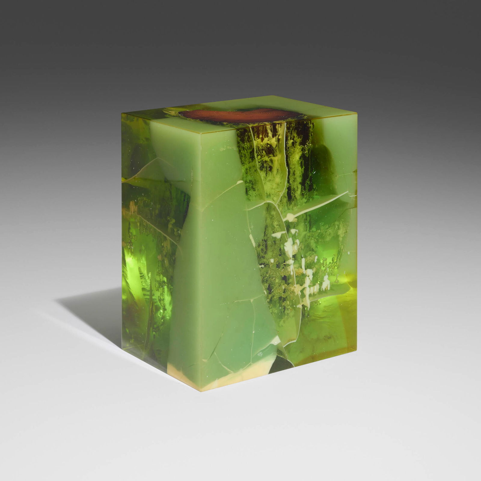 Studio Nucleo, Stone Fossil, Jade I: Studio Nucleo Stone Fossil, Jade I 2014epoxy resin, pigment, wood 18 h x 13.5 w x 10.25 d in (46 x 34 x 26 cm) Incised signature, title, date and number to underside 'N3 Jade Fossil Stool 2014