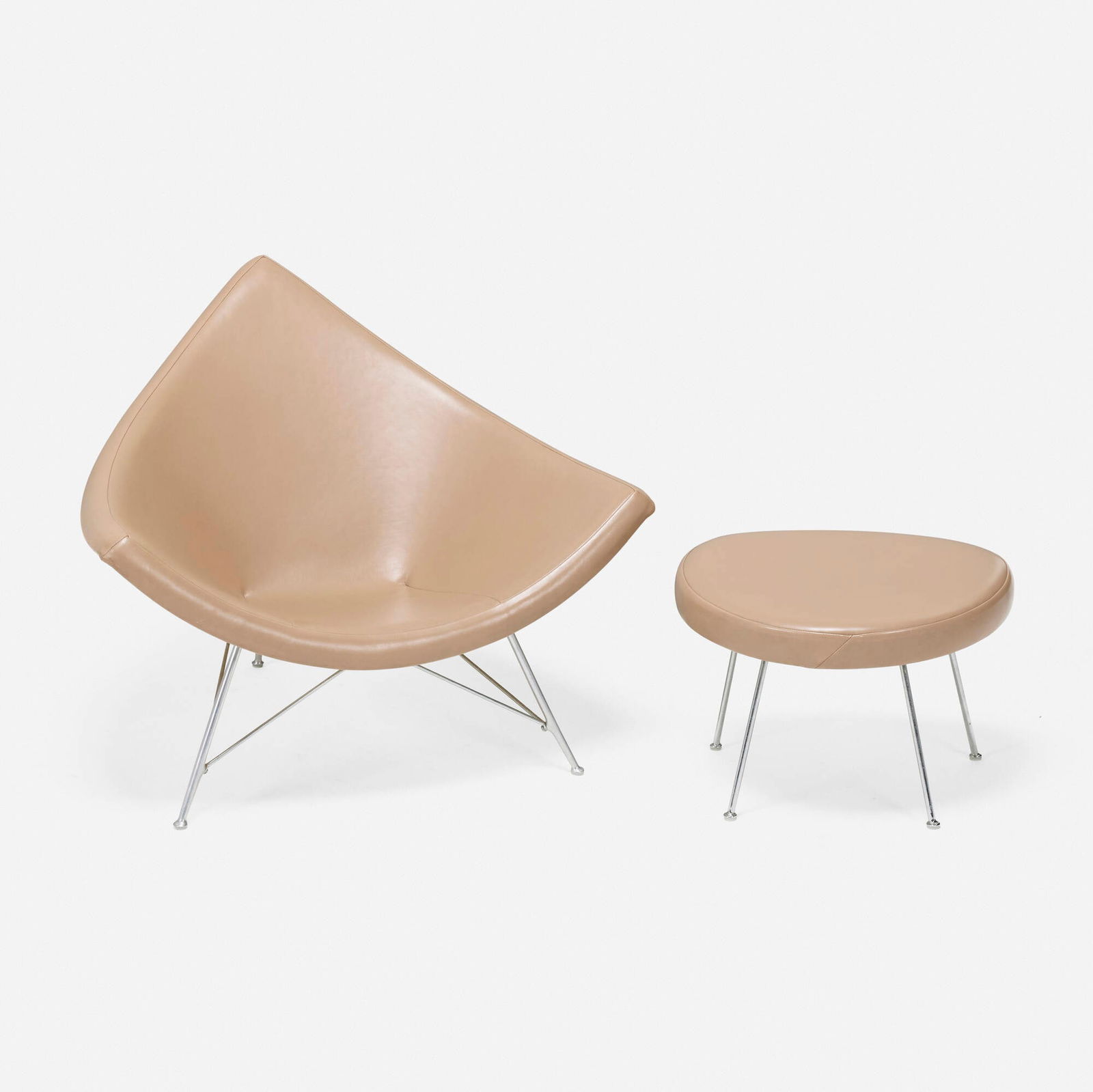 George Nelson & Associates, Coconut chair and ottoman: George Nelson & Associates Coconut chair and ottoman Herman MillerUSA, 1956aluminum, Naugahyde, fiberglass chair: 32.5 h x 39.5 w x 33 d in (83 x 100 x 84 cm) ottoman: 17 h x 23.5 w x 19 d i