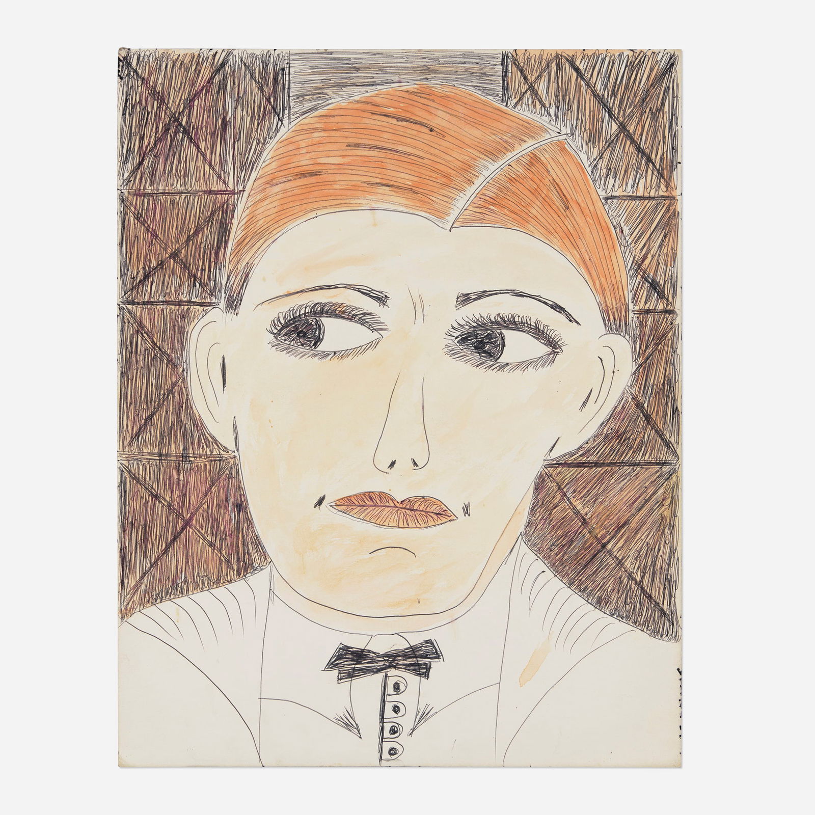 Lee Godie, Prince Charming: Lee Godie Prince Charming c. 1980ballpoint pen and paint on board 14 h x 11 w in (36 x 28 cm) Signed and titled to verso 'Prince Charming by Lee Godie'. Provenance: Acq