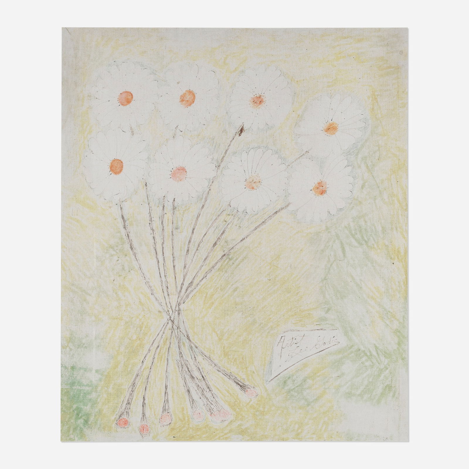 Lee Godie, Flowers: Lee Godie Flowers ballpoint pen, ink and paint on canvas sight: 24.625 h x 20.625 w in (63 x 52 cm) Signed to lower center 'Artist Lee Godie'. This work will ship from Chicago, I