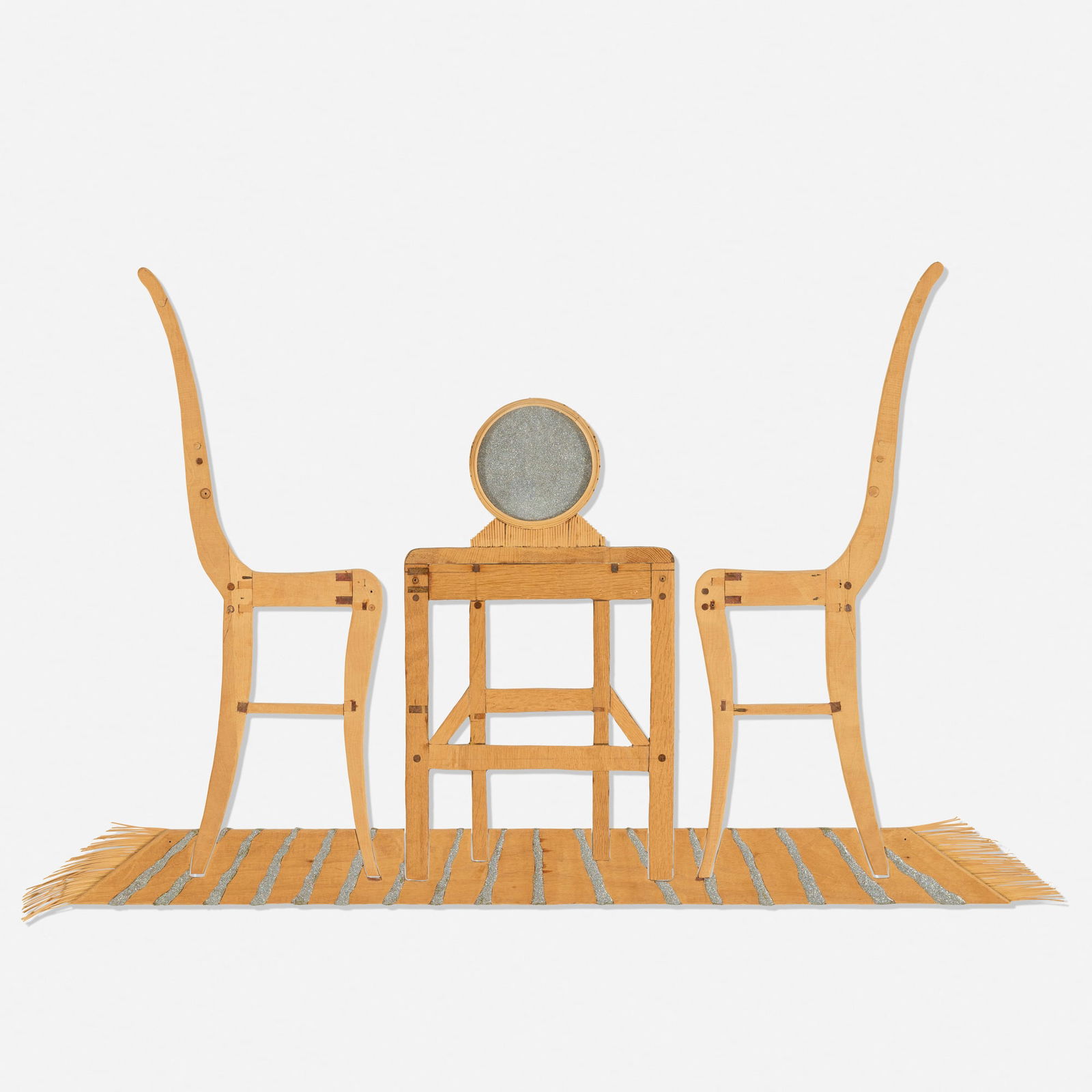 Margaret Wharton, Flying Carpet: Margaret Wharton Flying Carpet 1984wood, glass, glitter overall: 34 h x 56.5 w in (86 x 144 cm) Signed to verso of each element 'Flying Carpet 1984'. Provenance: Jean A