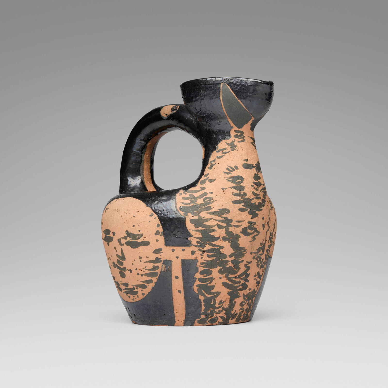 Pablo Picasso, Centaure et visage: Pablo Picasso Centaure et visage 1953red earthenware with engobe and paraffin decoration, black enamel 10.25 h x 9.25 w x 7.5 d in (26 x 23 x 19 cm) Incised studio mark and number to underside