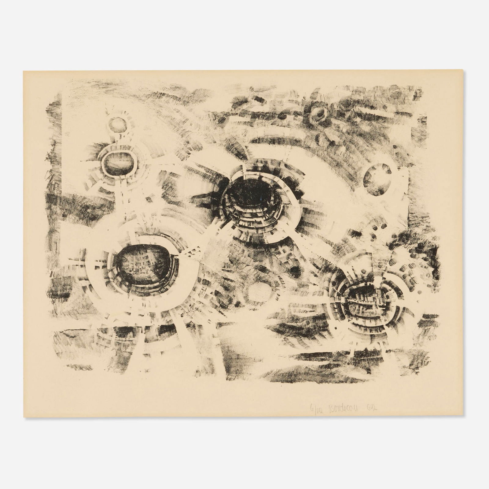 Lee Bontecou, Second Stone: Lee Bontecou Second Stone 1962lithograph image: 13.25 h x 17 w in (34 x 43 cm) sheet: 16 h x 22 w in (41 x 56 cm) Signed, dated and numbered to lower right '6/12 Lee Bontecou 62' with publi