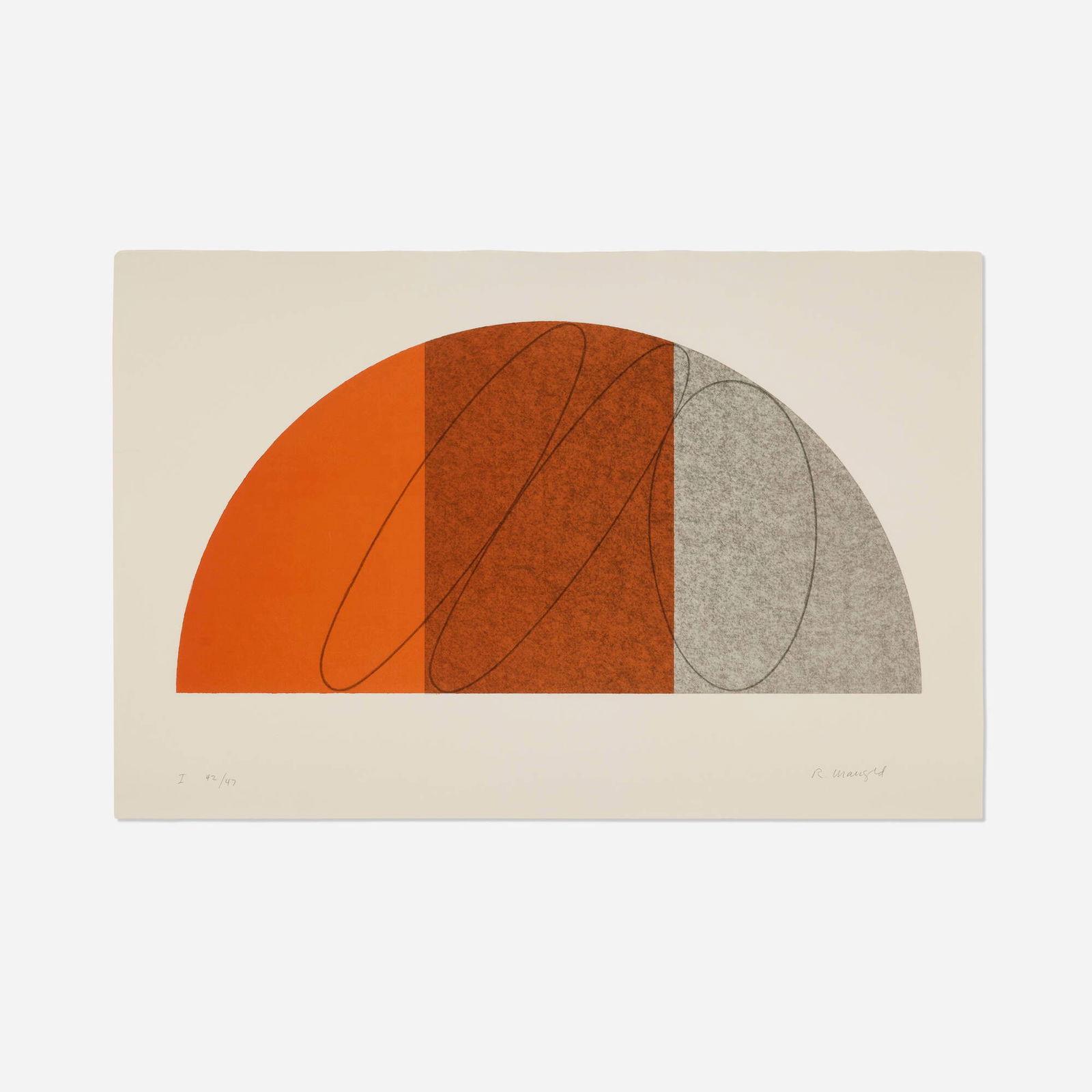 Robert Mangold, Semi-Circle I (from the Semi-Circle portfolio): Robert Mangold Semi-Circle I (from the Semi-Circle portfolio) 1995lithograph in colors on Somerset Soft White image: 19 h x 37.75 w in (48 x 96 cm) sheet: 28.875 h x 44.5 w in (73 x 113 cm)