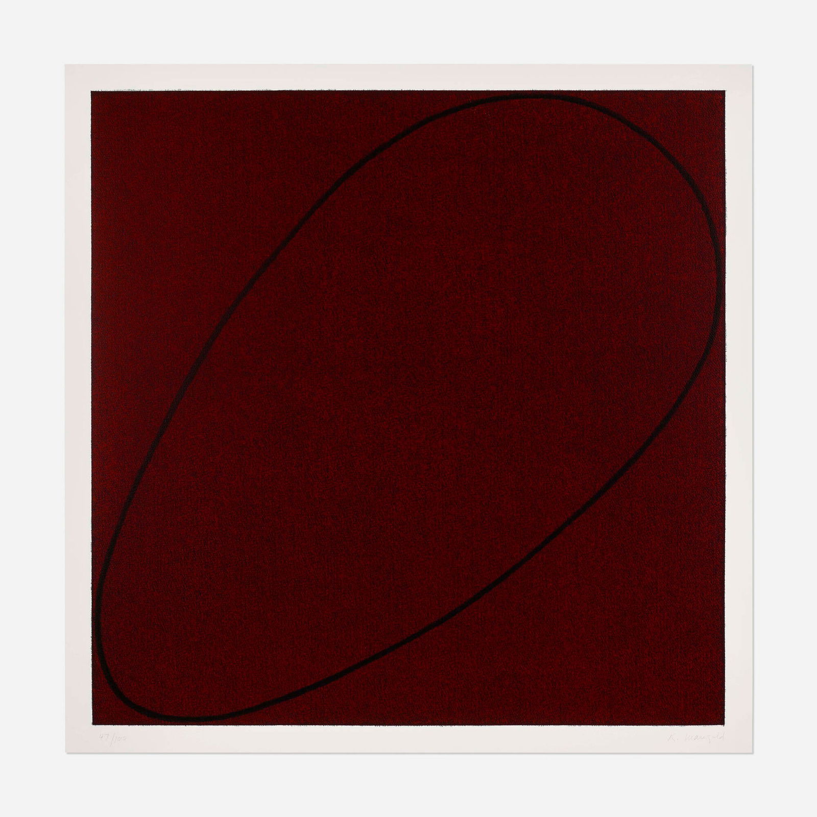 Robert Mangold, Untitled (from the 4 x 4 x 4 portfolio): Robert Mangold Untitled (from the 4 x 4 x 4 portfolio) 1990screenprint in colors 47.75 h x 47.75 w in (121 x 121 cm) Signed and numbered to lower edge '47/100 R. Mangold'. This work is number