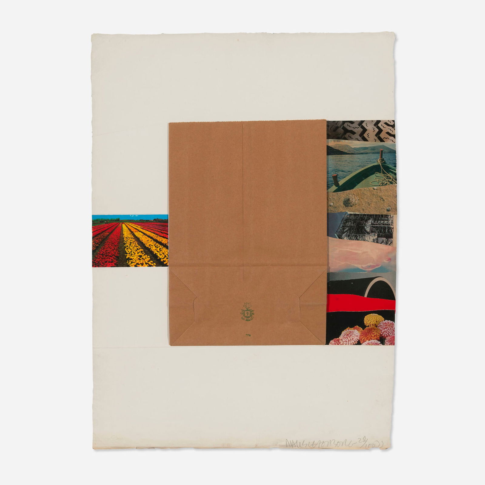 Robert Rauschenberg, Plot (from the Reality and Paradoxes portfolio): Robert Rauschenberg Plot (from the Reality and Paradoxes portfolio) 1973mixed media collage 31.375 h x 23.25 w in (80 x 59 cm) Signed, dated and numbered to lower edge 'Rauschenberg 28/100 73'