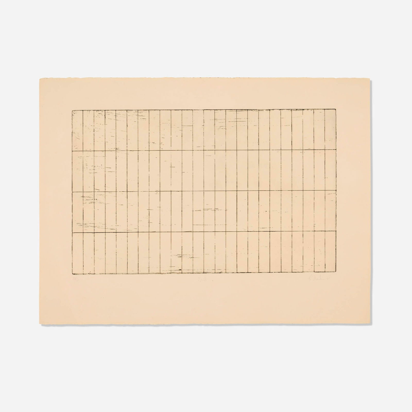 Brice Marden, Grid I: Brice Marden Grid I 1971etching on Arches image: 14.625 h x 23.625 w in (37 x 60 cm) sheet: 22 h x 29.625 w in (56 x 75 cm) Signed, titled, dated and numbered to lower margin '38/50 Grid I