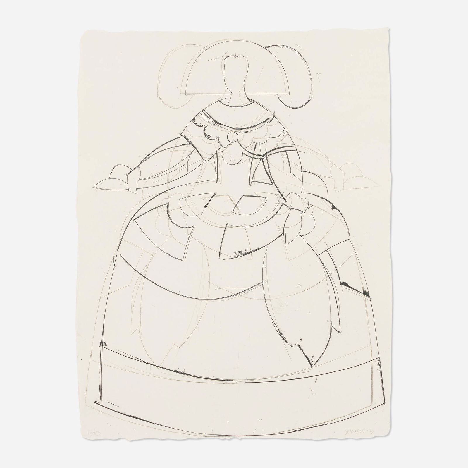 Manolo Valdes, Untitled (from the Las Meninas suite): Manolo Valdes Untitled (from the Las Meninas suite) 2000etching on Eskulan handmade 24.25 h x 19 w in (62 x 48 cm) Signed and numbered to lower edge 'IX/XX Valdes'. This work is number 9 from