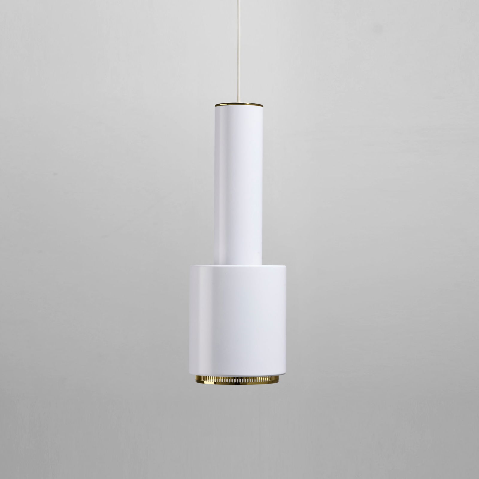 Alvar Aalto, Pendant lamp, model A110: Alvar Aalto Pendant lamp, model A110 ArtekFinland, c. 1952 / 2011enameled steel, brass 17 h x 6 dia in (43 x 15 cm) Decal manufacturer's label to ceiling cap 'Artek A110 Date: 18/08/11'.