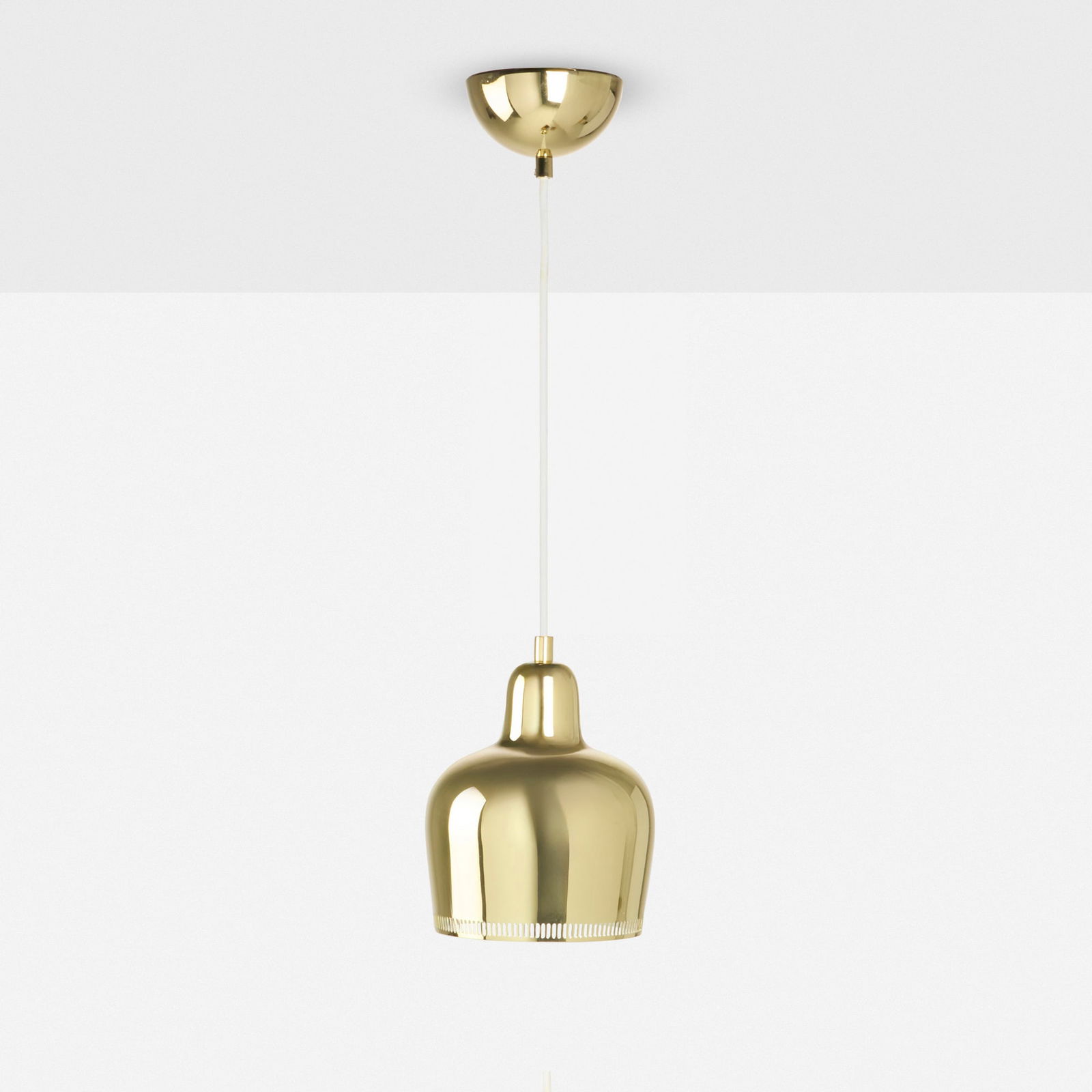 Alvar Aalto, Golden Bell pendant lamp, model 406002: Alvar Aalto Golden Bell pendant lamp, model 406002 ArtekFinland, 1936 / 2004brass-plated steel 8.5 h x 6 dia in (22 x 15 cm) Decal manufacturer's label to ceiling cap 'Artek Model: 40600