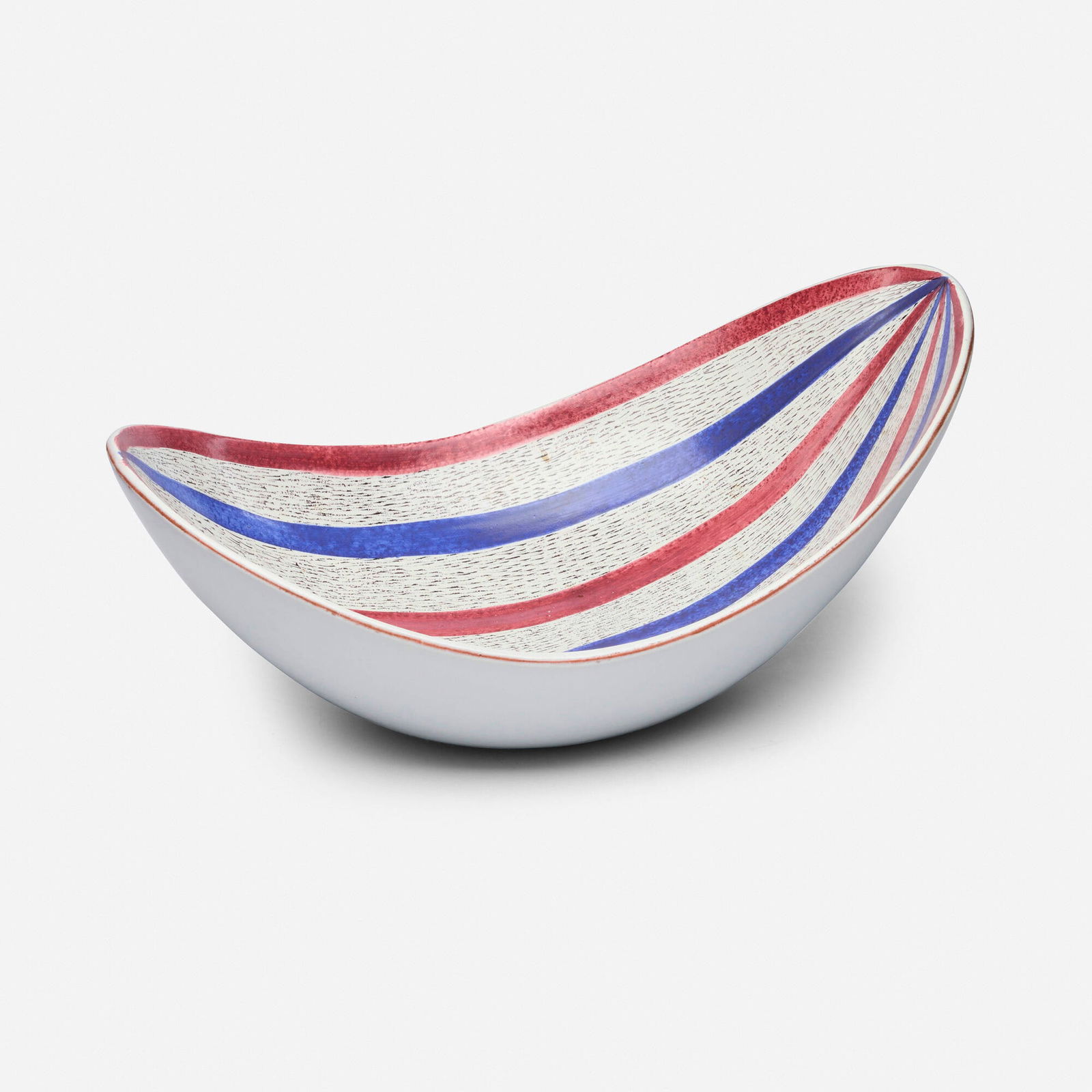Stig Lindberg, Faience bowl: Stig Lindberg Faience bowl GustavsbergSweden, c. 1955glazed earthenware 6 h x 14 w x 9.25 d in (15 x 36 x 23 cm) Glazed marks to underside 'Sweden 169'. Provenance: