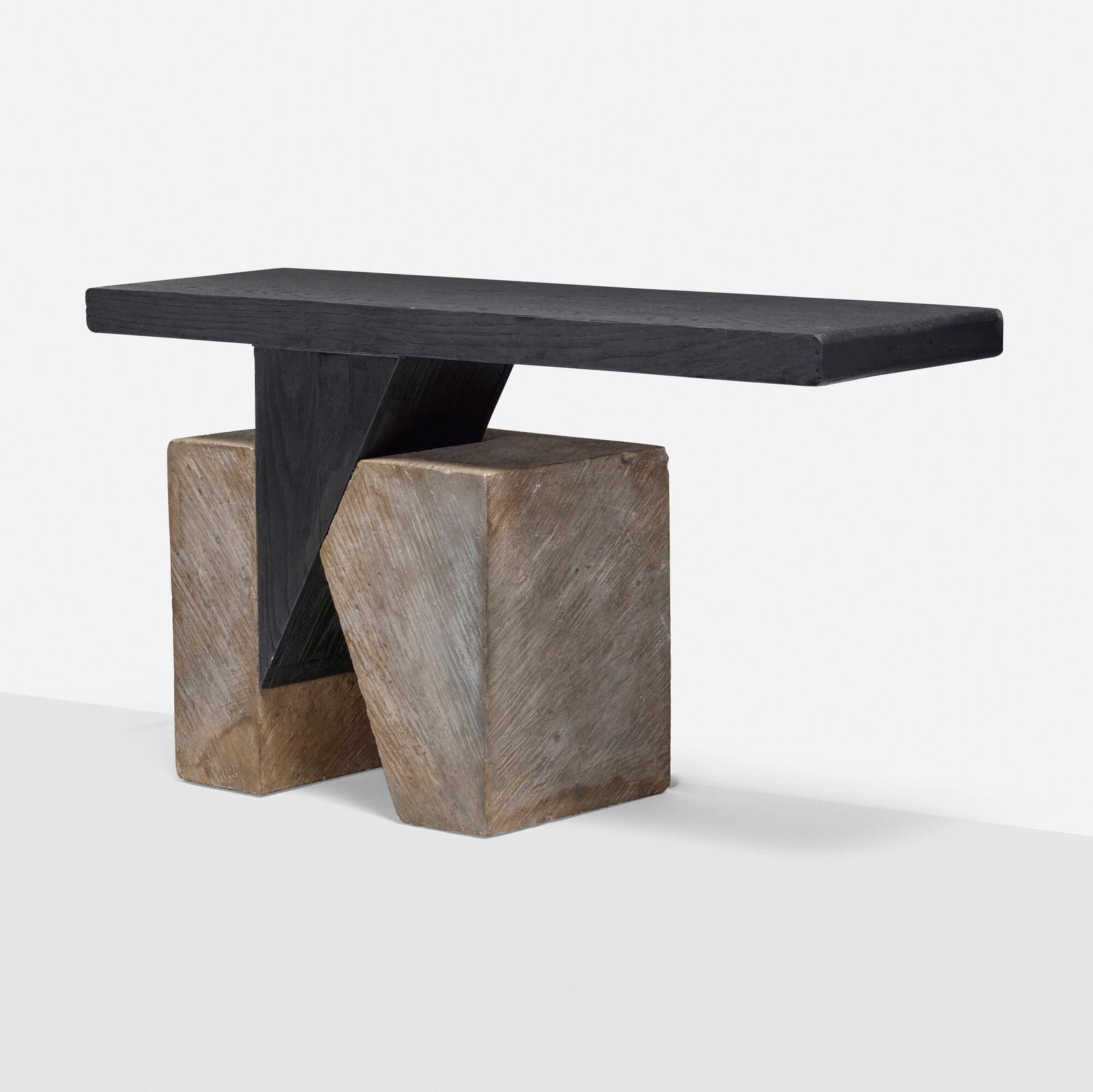 Blackman Cruz Workshop, Schism console: Blackman Cruz Workshop Schism console USAtravertine, oak, Shou Sugi Ban finish 32.5 h x 60 w x 18 d in (83 x 152 x 46 cm) This work will ship from Los Angeles, California.