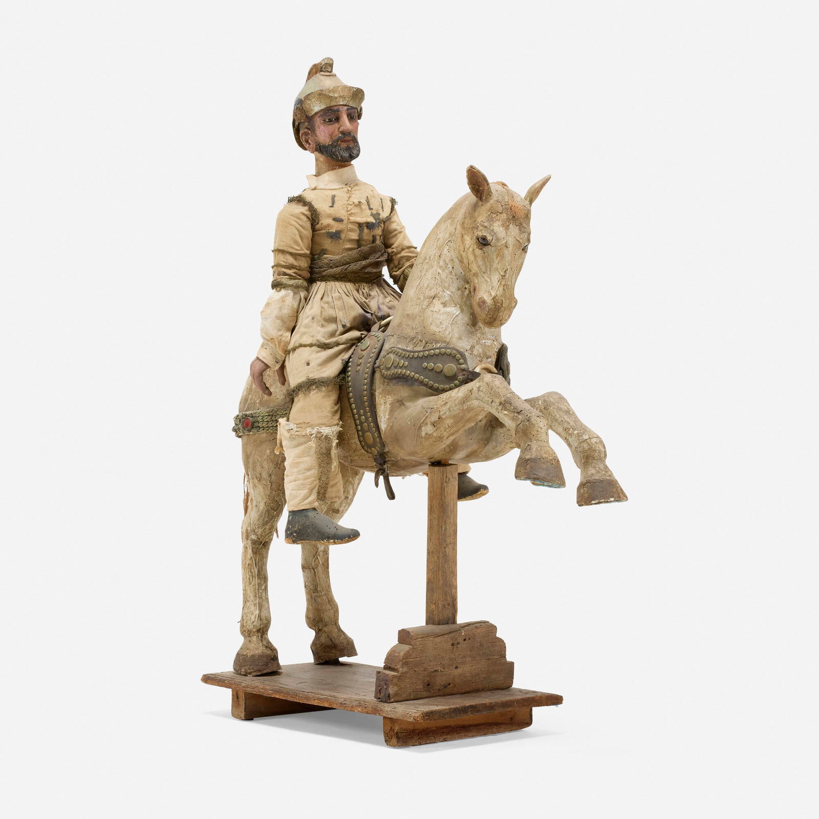 Mexican, Santiago Matamoros figure: Mexican Santiago Matamoros figure early 19th centurypolychromed wood, brass, leather, textile, glass 56 h x 19 w x 43 d in (142 x 48 x 109 cm) This work will ship from Los Angeles