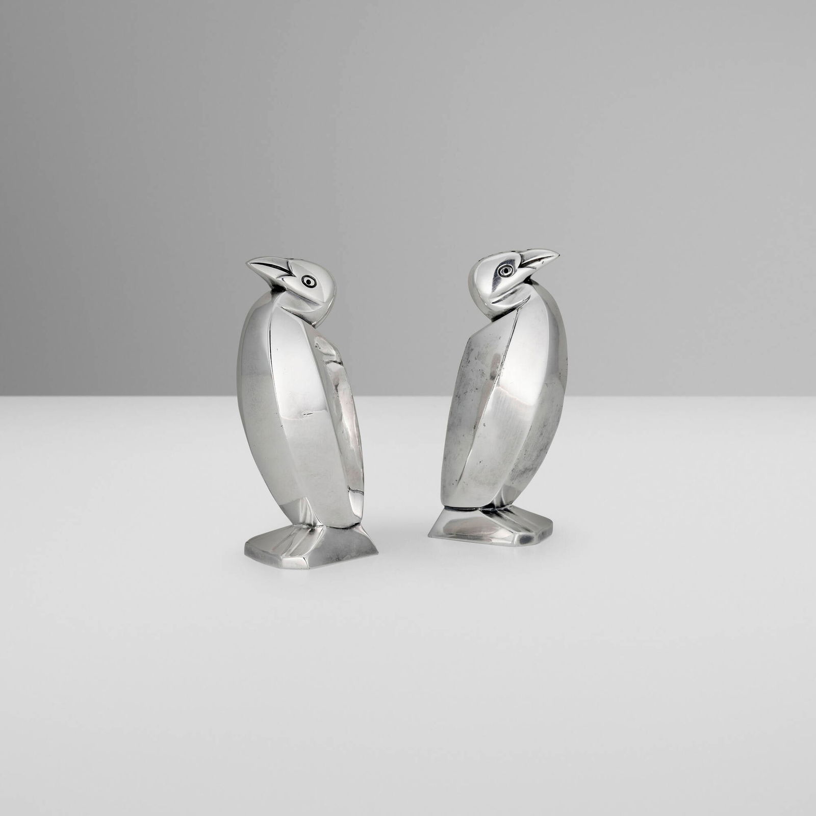 Edouard-Marcel Sandoz, Gallia animalier penguin sugar shakers, pair: Edouard-Marcel Sandoz Gallia animalier penguin sugar shakers, pair Christofle Switzerland / France, c. 1930 silver-plated metal 5 h x 2 w x 2.75 d in (13 x 5 x 7 cm) Impressed manufacturer's mark,