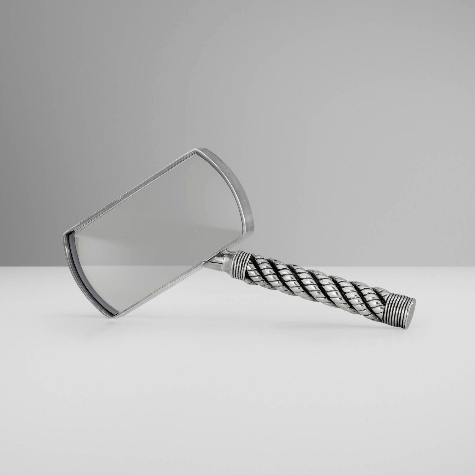 Hermes, Cordage magnifying glass: Hermes Cordage magnifying glass Ravinet d'Enfert & CieFrance, c. 1965silver-plated metal, glass 6 h x 4 w x 0.5 d in (15 x 10 x 1 cm) Impressed manufacturer's mark to underside 'Hermes P