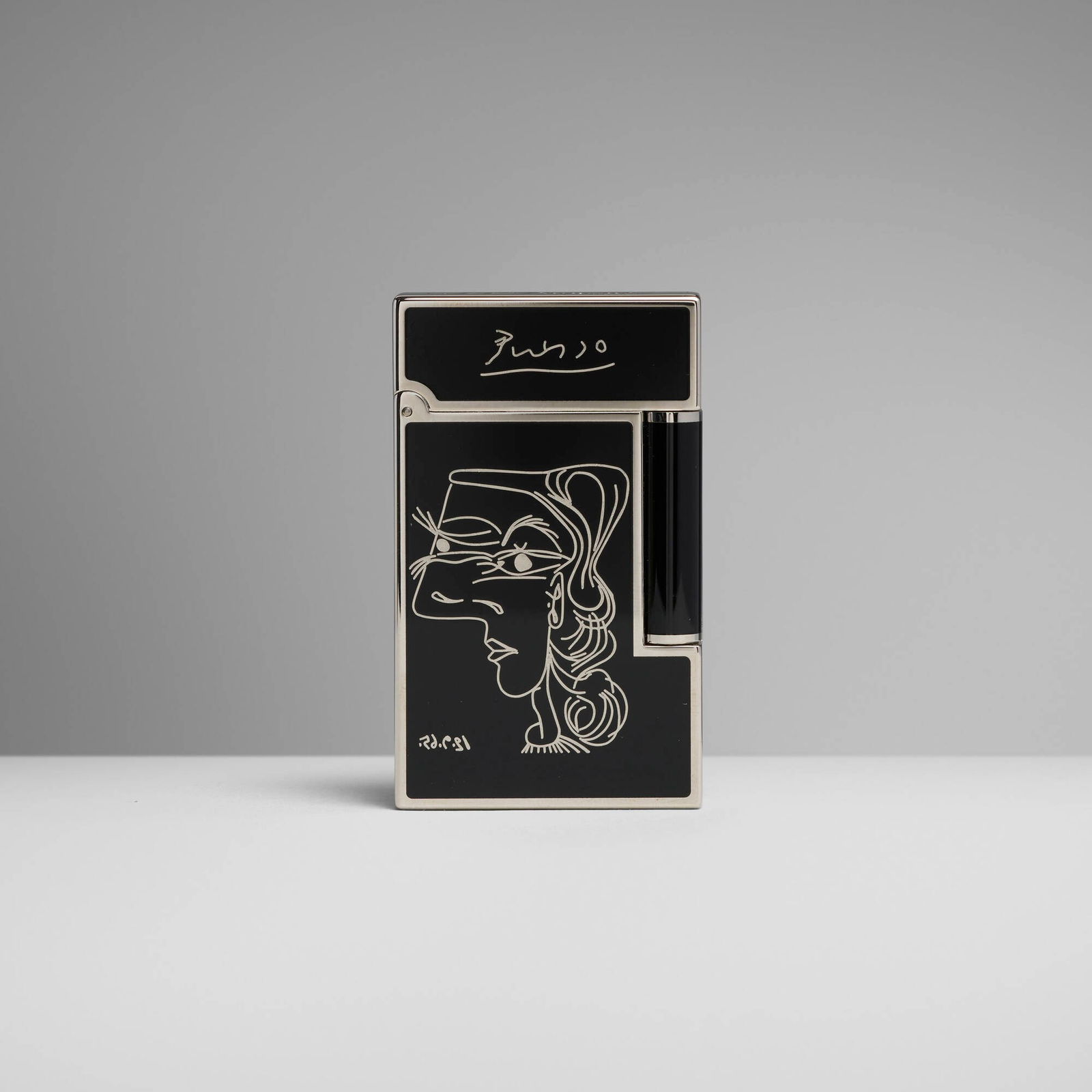 S.T. Dupont, Picasso pocket lighter: S.T. Dupont Picasso pocket lighter France, 2018 lacquer, palladium-plated metal 2.375 h x 1.5 w x 0.5 d in (6 x 4 x 1 cm) Impressed manufacturer's mark and number '0739/1967 S.T. Dupont Paris Made