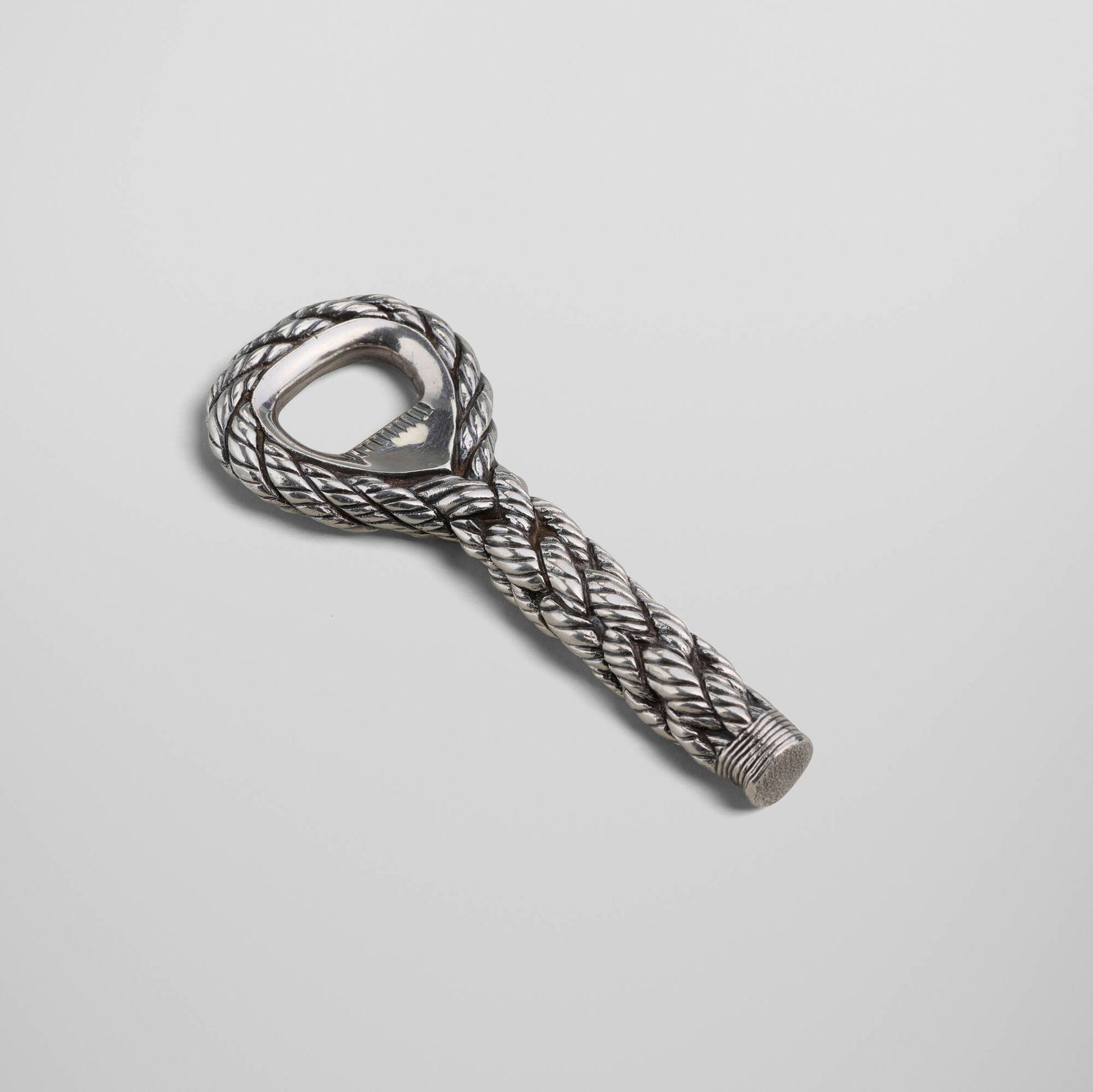 Hermes, Cordage bottle opener: Hermes Cordage bottle opener Ravinet d'Enfert & Cie France, c. 1965 silver-plated metal 5.5 h x 2.25 w x 0.5 d in (14 x 6 x 1 cm) Impressed manufacturer's mark to underside 'Hermes Paris' with