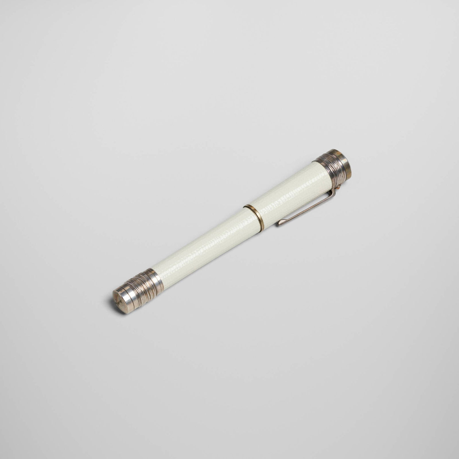 Montblanc, Mahatma Gandhi ball pen from the Great Characters series: Montblanc Mahatma Gandhi ball pen from the Great Characters series Germany / Switzerland, 2009lacquer, sterling silver, mandarin garnet 5.5 h x 0.875 w x 0.75 d in (14 x 2 x 2 cm) Impressed nu