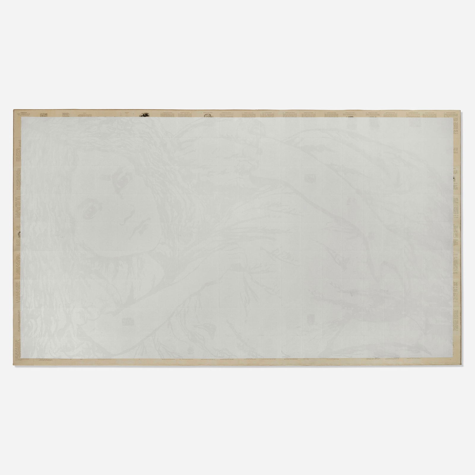 Tim Rollins and K.O.S., White Alice: Tim Rollins and K.O.S. White Alice 1984-87matte acrylic on bookpages (Carroll's "Through the Looking Glass") laid to linen 72 h x 126 w in (183 x 320 cm) Signed, titled, dated and inscribed to