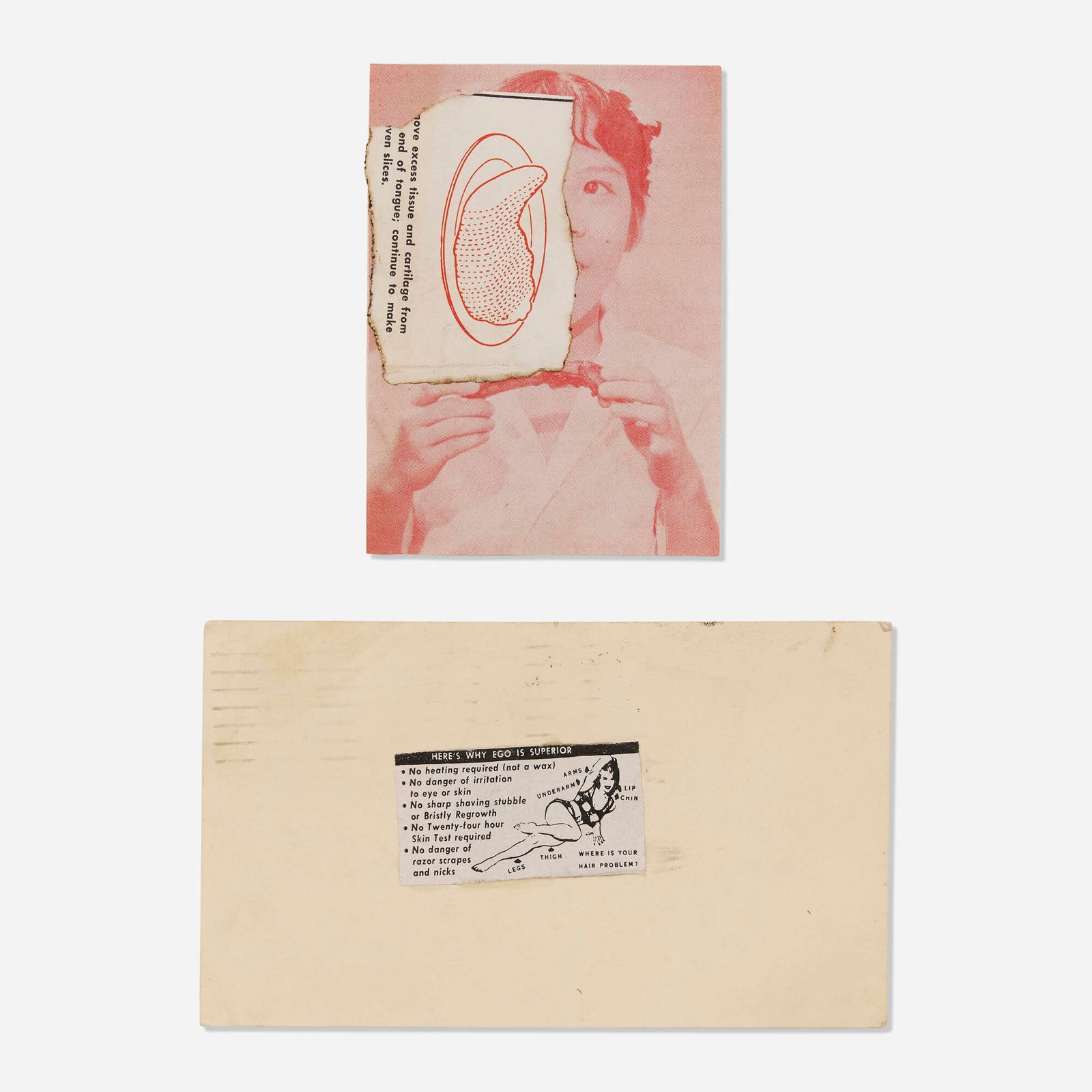 Ray Johnson and Collaborators, Untitled (two works): Ray Johnson and Collaborators Untitled (two works) 1952mixed media 3.75 h x 2.75 w in (10 x 7 cm) 3 h x 5.5 w in (8 x 14 cm) By design, Ray Johnson's mail art invited collaboration. Sent wi